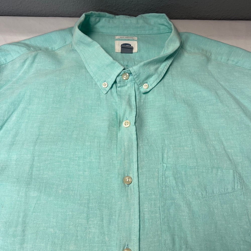Old‎ Navy Linen Blend Coastal Button Down Shirt Slim Fit Long Sleeve Casual XXL